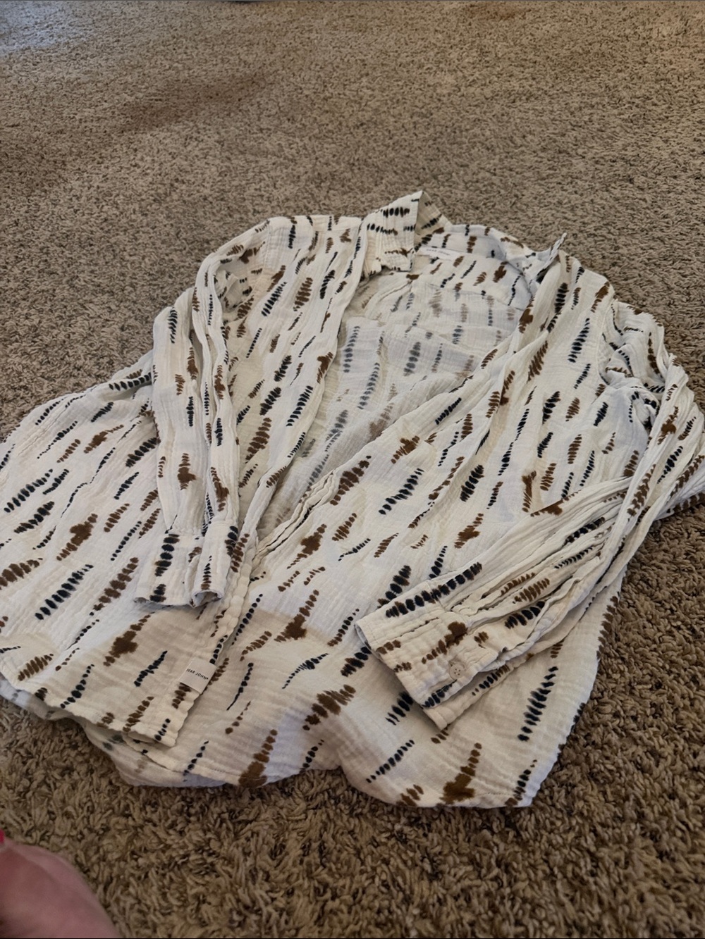 Dear John White Top with Brown & Black Dash Print